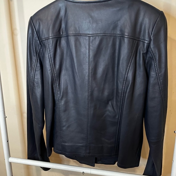 Women's navy Leather Jacket - Picture 4 of 6